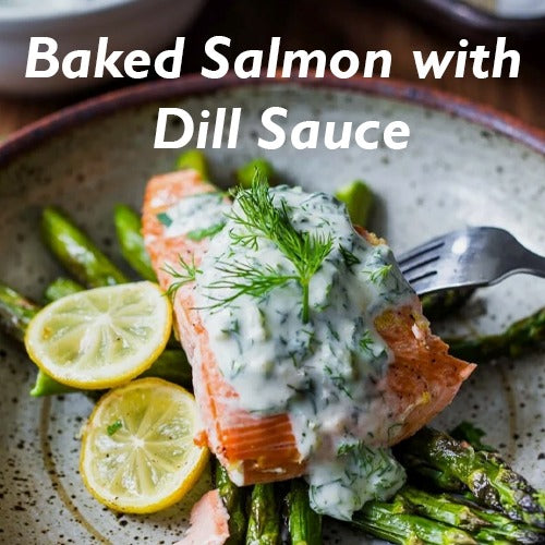 Baked Salmon with Dill Sauce and Asparagus